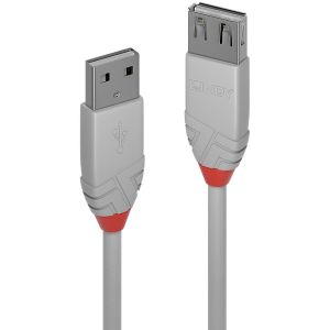 Lindy - Rallonge USB 2.0 type A, Anthra Line, Gris, 1m