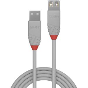 Lindy - Rallonge USB 2.0 type A, Anthra Line, Gris, 5m