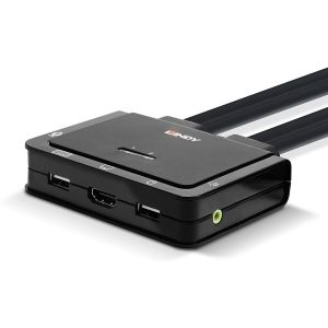 Lindy - Switch KVM 2 ports HDMI 4K60, USB 2.0 & audio, câbles intégrés