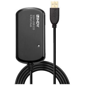 Lindy - Rallonge active USB 2.0 Pro avec Hub 4 ports, 12m