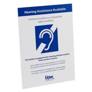 Listen LA-303 Plaque de signalisation « Espace adapté pour malentendants », multilingue