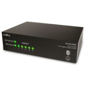 Luxul Wireless SW-100-05PD commutateur réseau Non-géré Connexion Ethernet, supportant l'alimentation via ce port (PoE) Noir